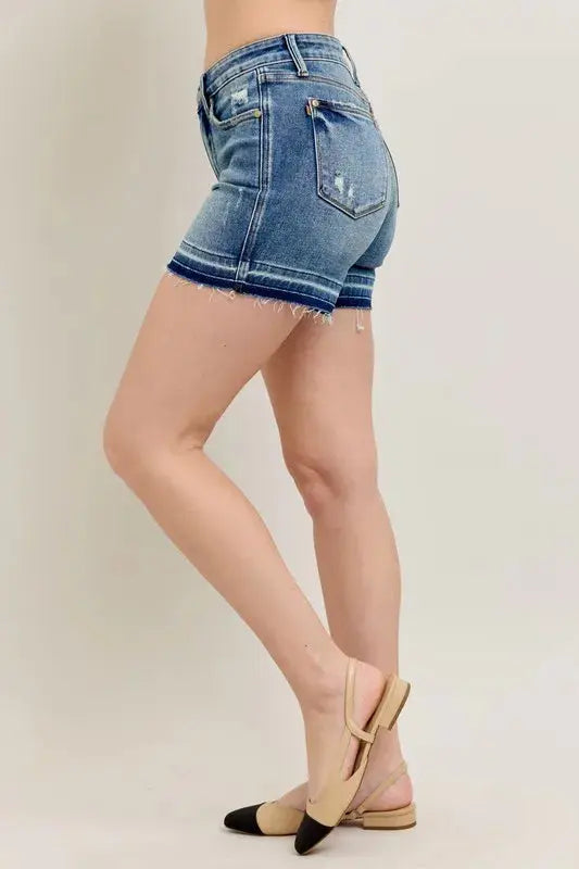 Judy Blue Full Size Mr Tummy Control Vintage Wash Release Hem Shorts
