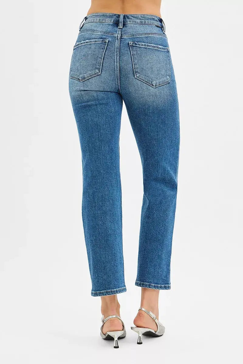 RISEN Tummy Control High Rise Crop Straight Jeans