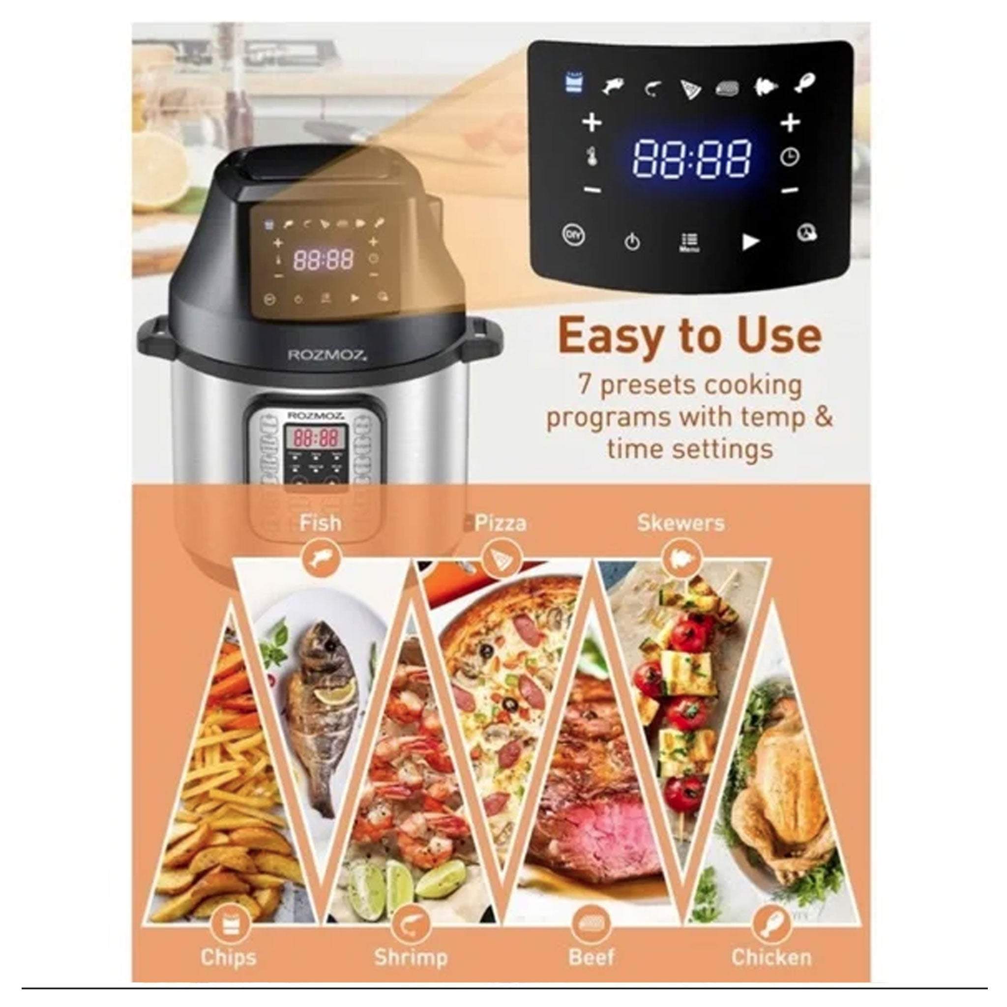 Rozmoz roaster pressure cooker air fryer instant pot lid black 6 Qt