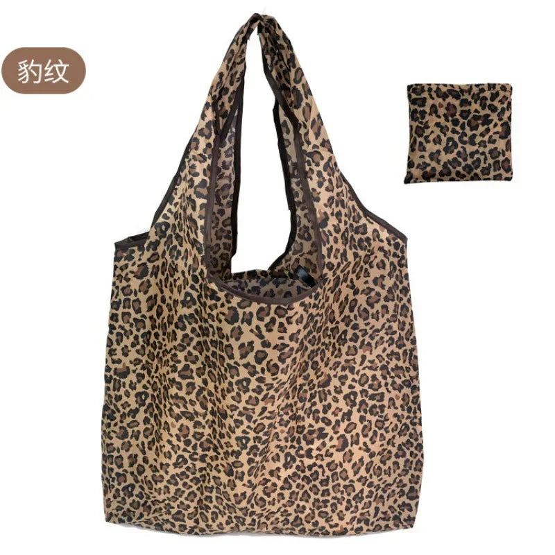 Large Capacity Leopard Print Hand Shopping Bag Women's Daily Folding