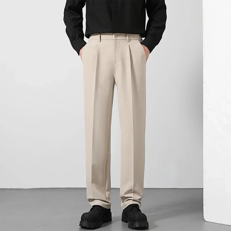 2025 Men's Loose Suit Pants Classic Straight Solid Color Drape Elastic