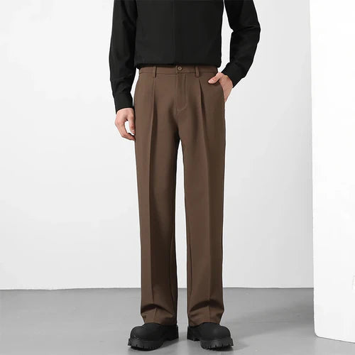 2025 Men's Loose Suit Pants Classic Straight Solid Color Drape Elastic