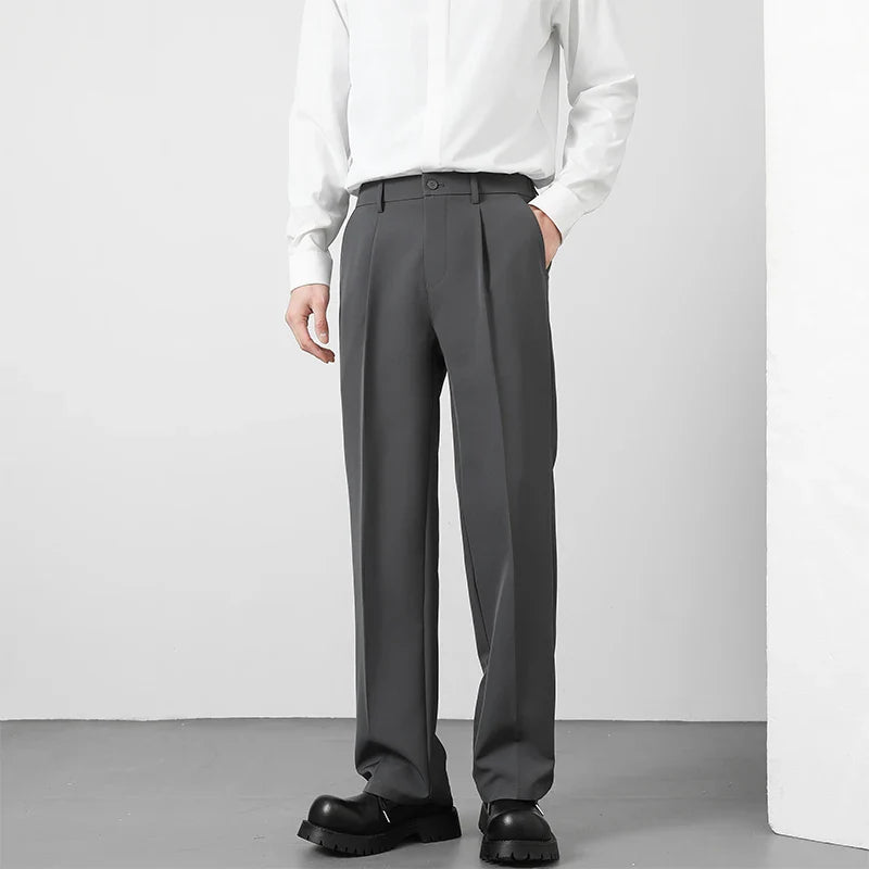 2025 Men's Loose Suit Pants Classic Straight Solid Color Drape Elastic