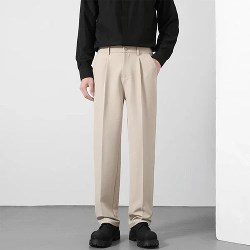 2025 Men's Loose Suit Pants Classic Straight Solid Color Drape Elastic
