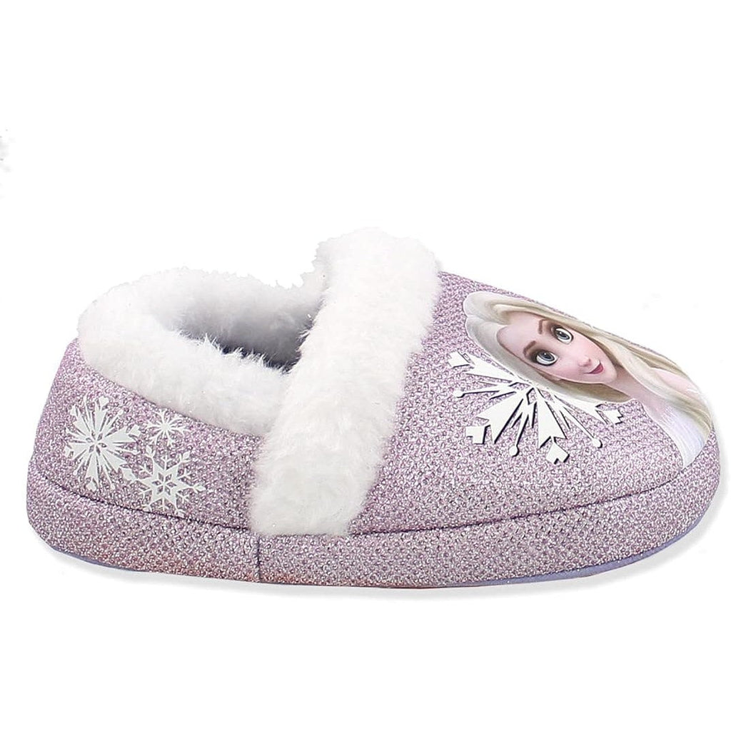 Disney Frozen Toddler Girls 5/6 Purple Elsa Anna Slippers Slip On House Shoes