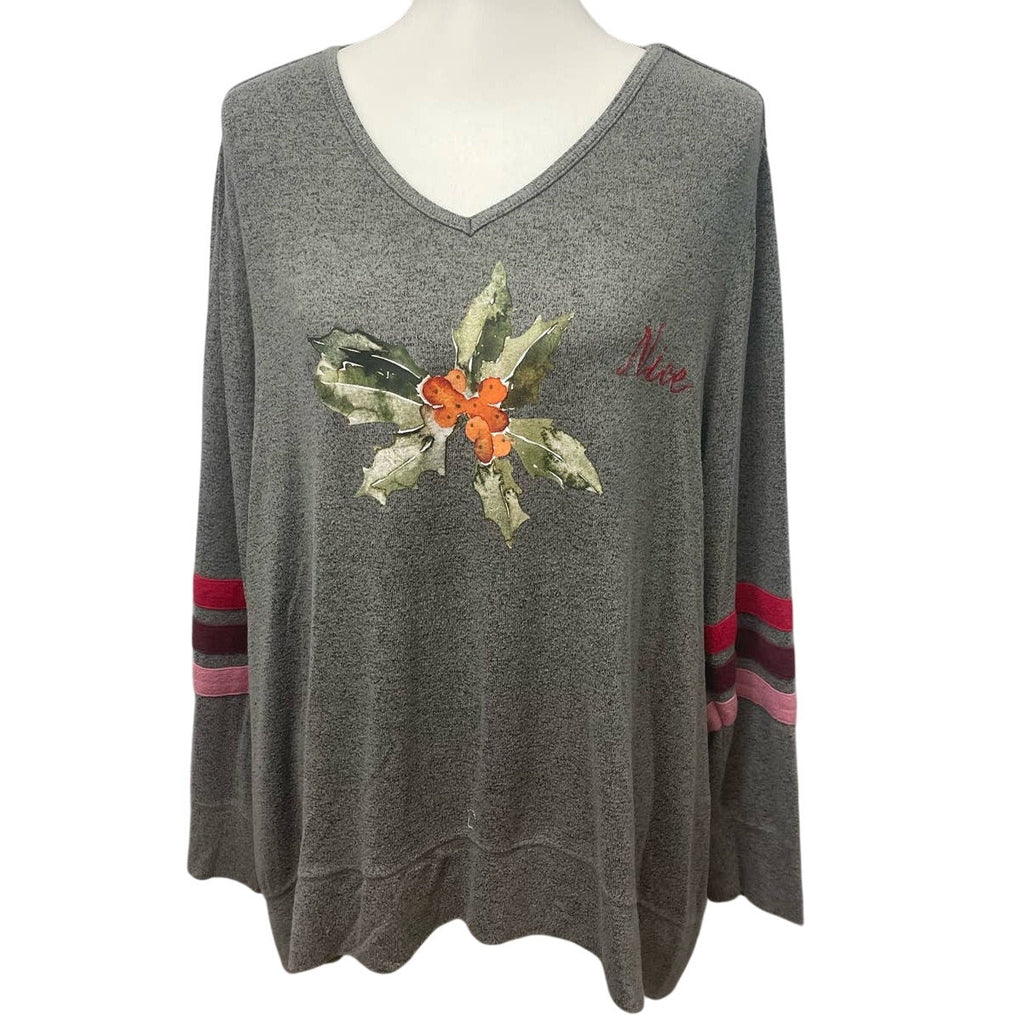 Sleep by Cacique Womens 18/20 Long Sleeve Nice Naughty Christmas VNeck Shirt