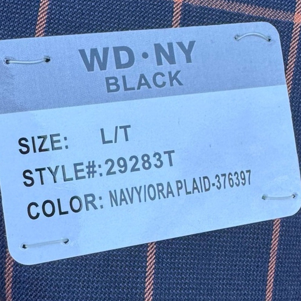 NWT New WD-NY Mens Large Navy Blue Orange Plaid 2 Button PolyCotton Blazer