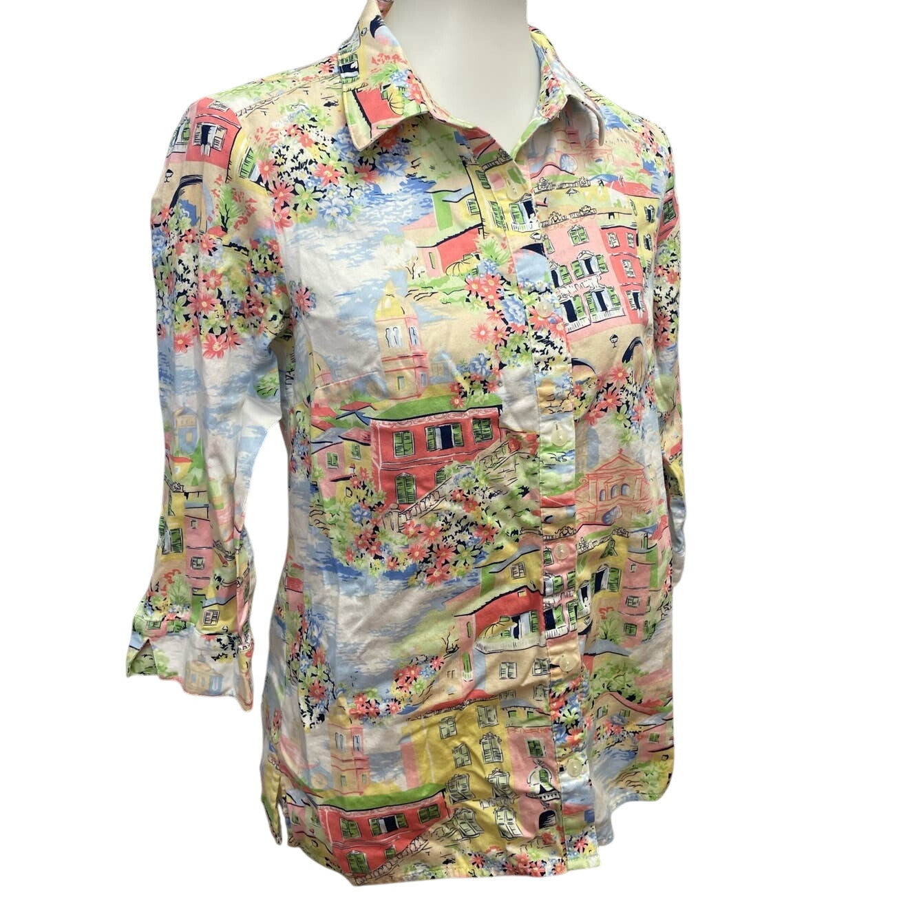 Koret Womens Size 6 Button Down Eurpean Cottage Bridges Cotton Blend Shirt