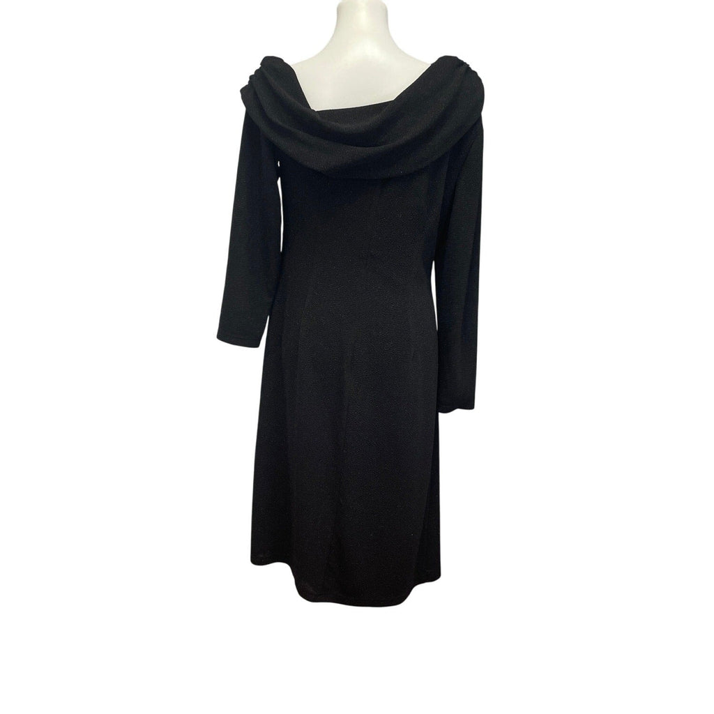 DB Studio Womens Size 14 Long Sleeve Swoop Neck Glitter Black Midi Formal Dress