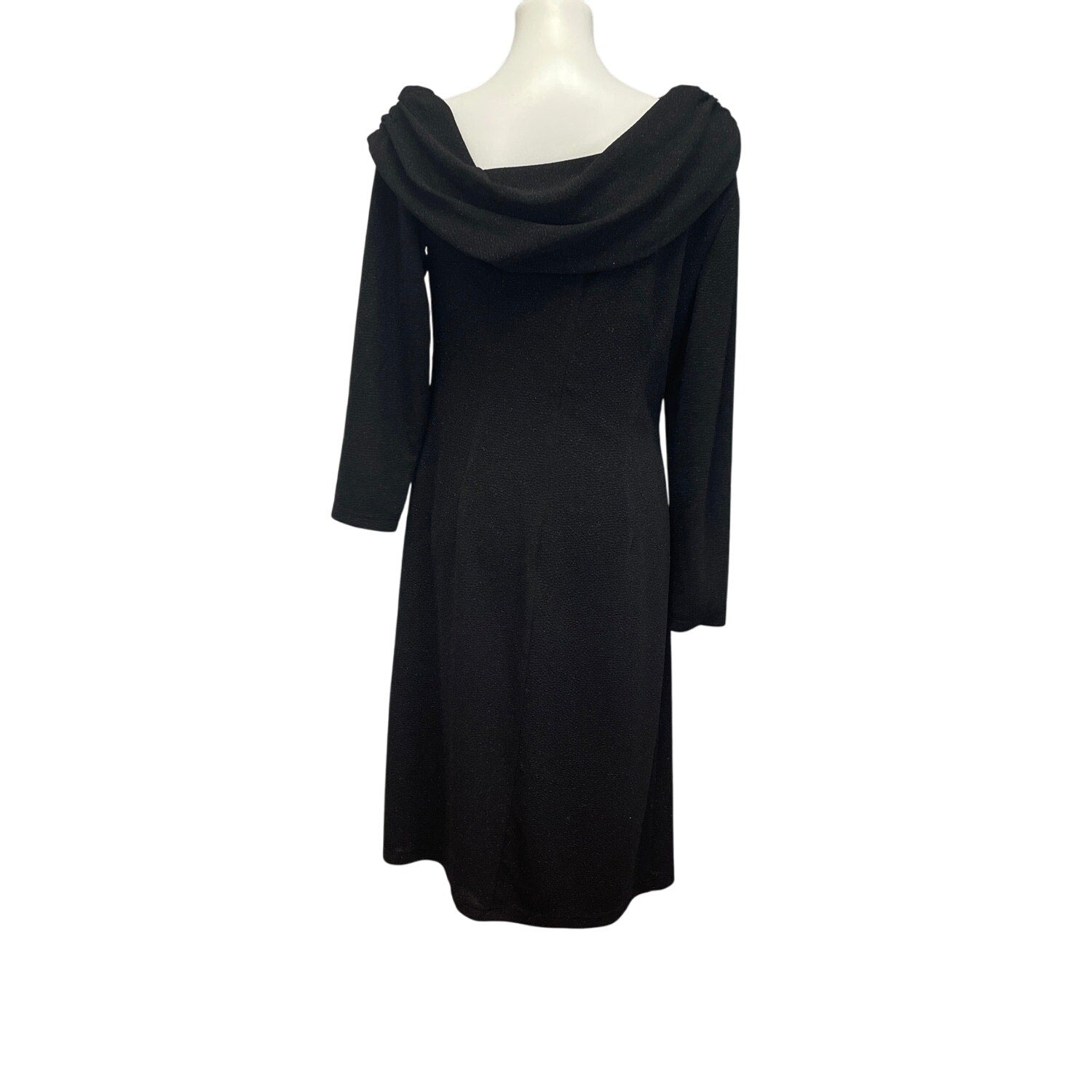 DB Studio Womens Size 14 Long Sleeve Swoop Neck Glitter Black Midi Formal Dress