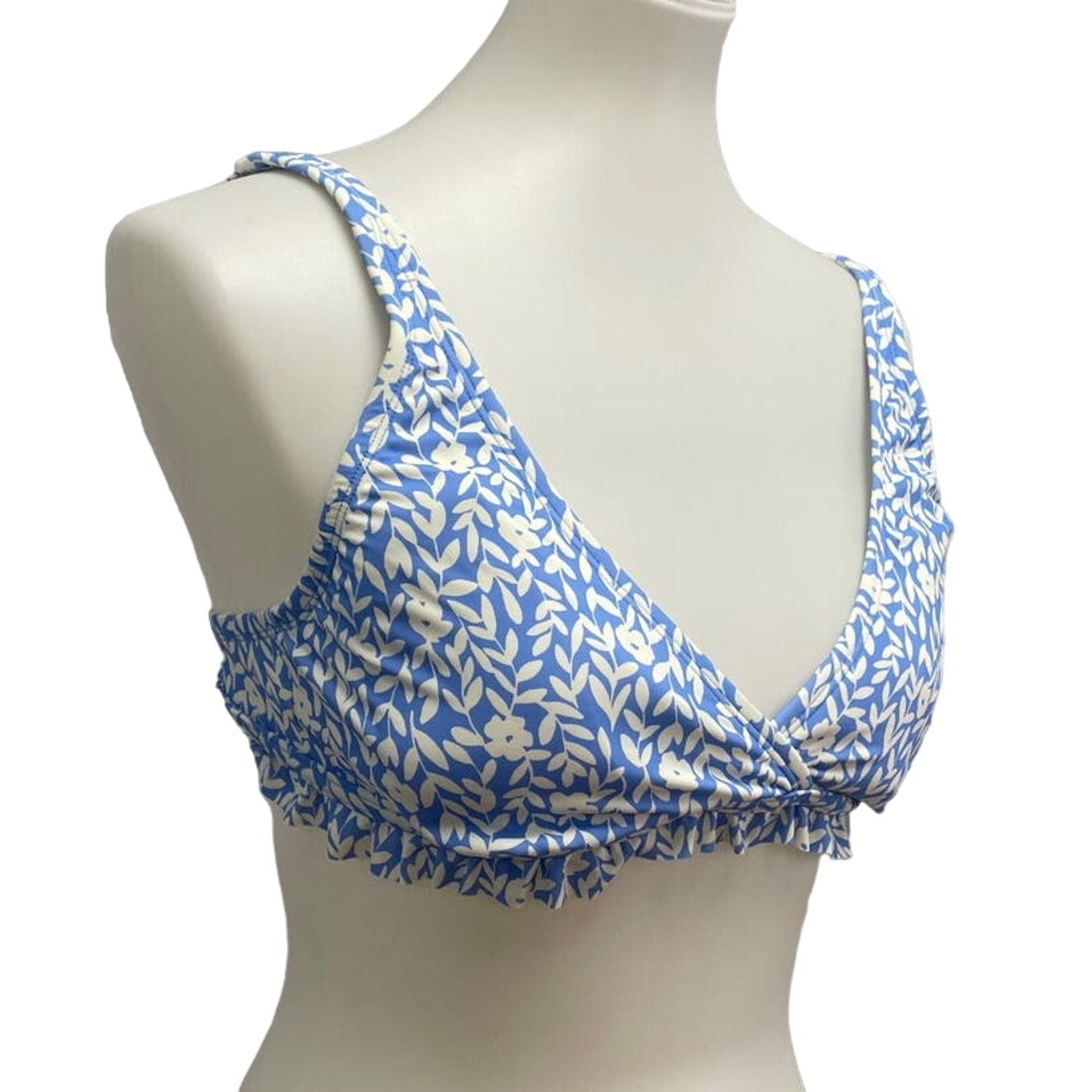 New Draper James Womens Large UPF 50+ Ruffled Blue Floral Bikini Swim Top ONLY