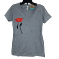 New Hand Printed Womens Small Red Poppy Flower Short Sleeve Tee Shirt