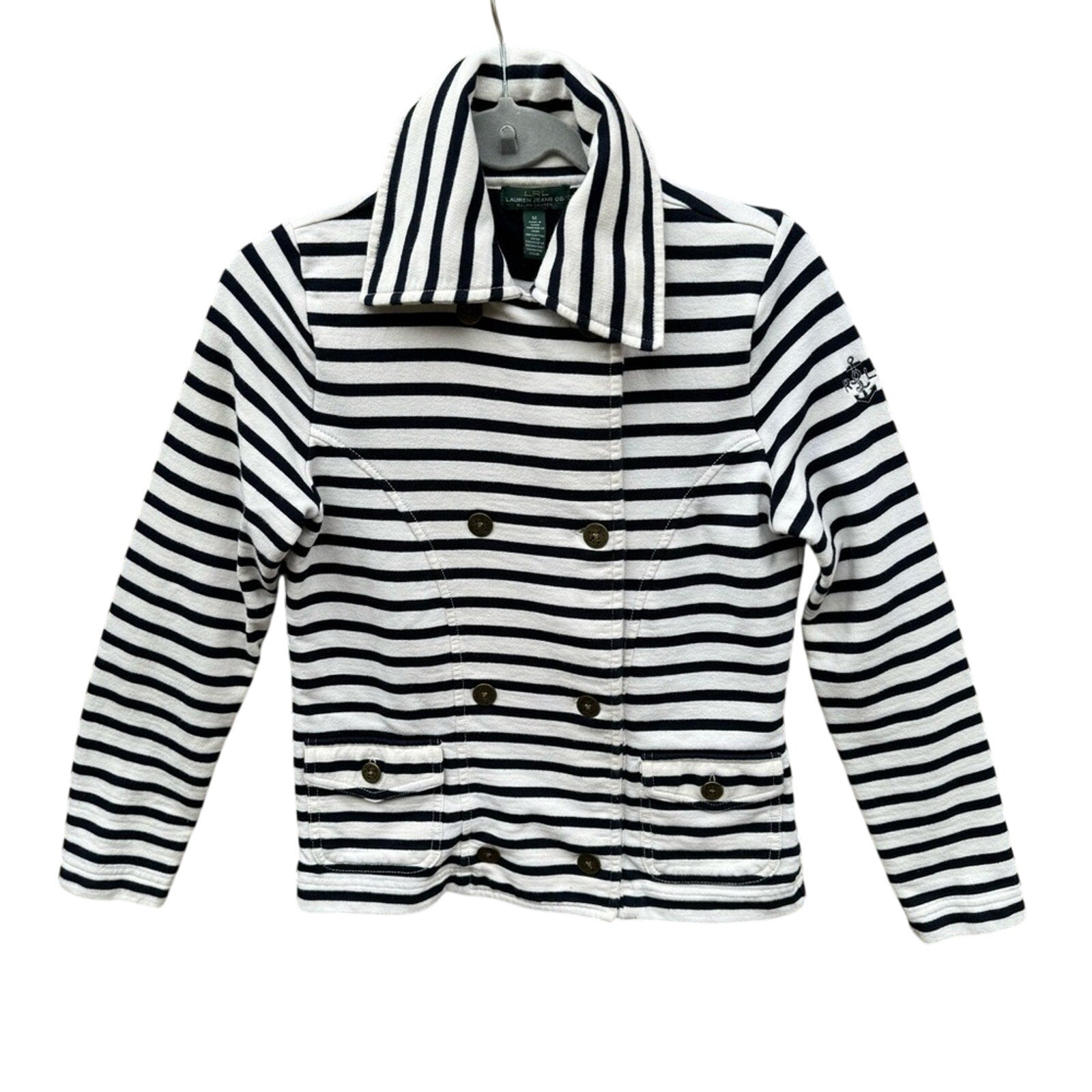 Lauren Ralph Lauren Womens Medium Navy Striped Long Sleeve Button Up Jacket