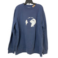Upcycled Hand Printed Womens Large Blue Save Planet Earth Crew Neck Sweatshirt