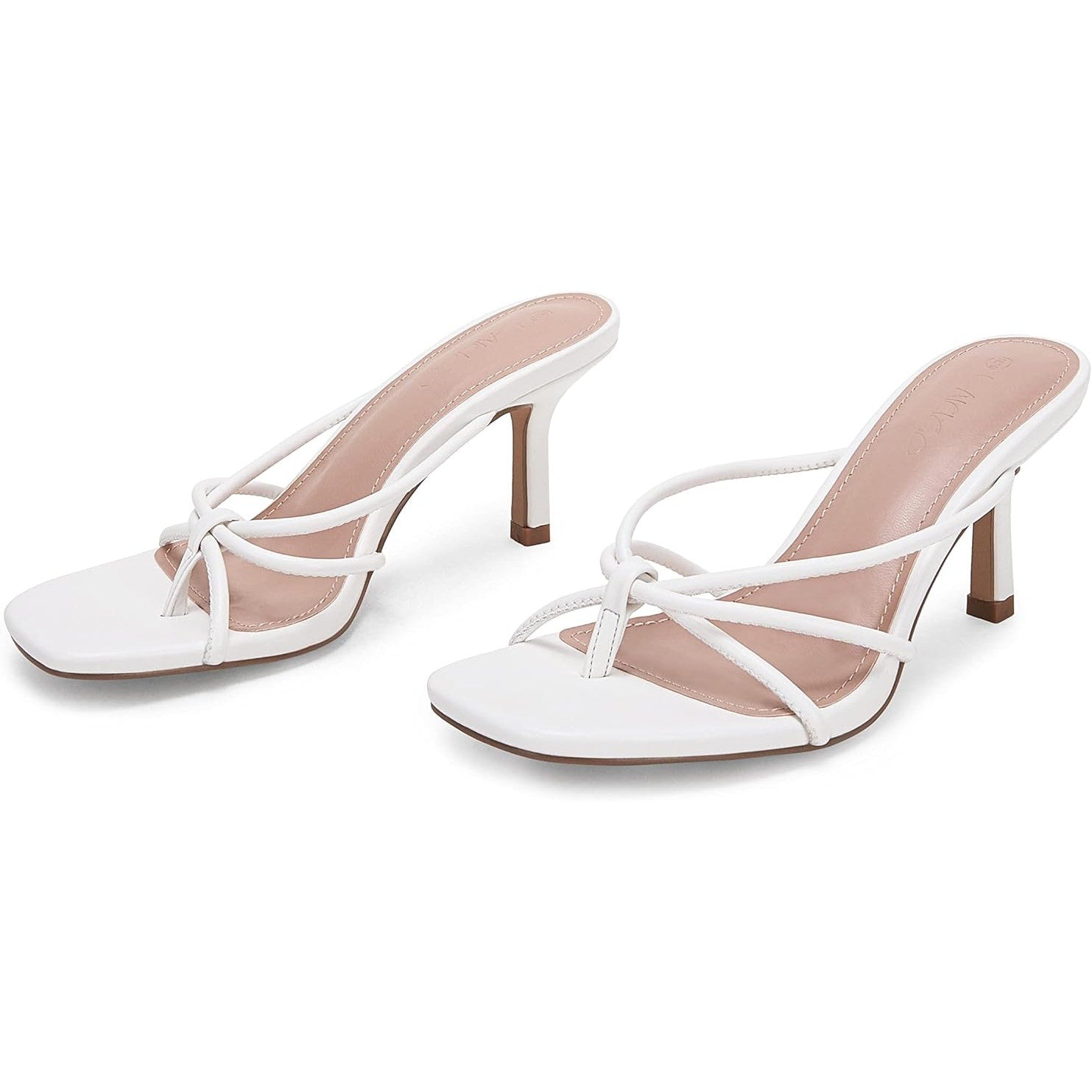 Laicigo Womens Size 7.5 White 3" Heel Square Open Toe Backless Slide On Shoes