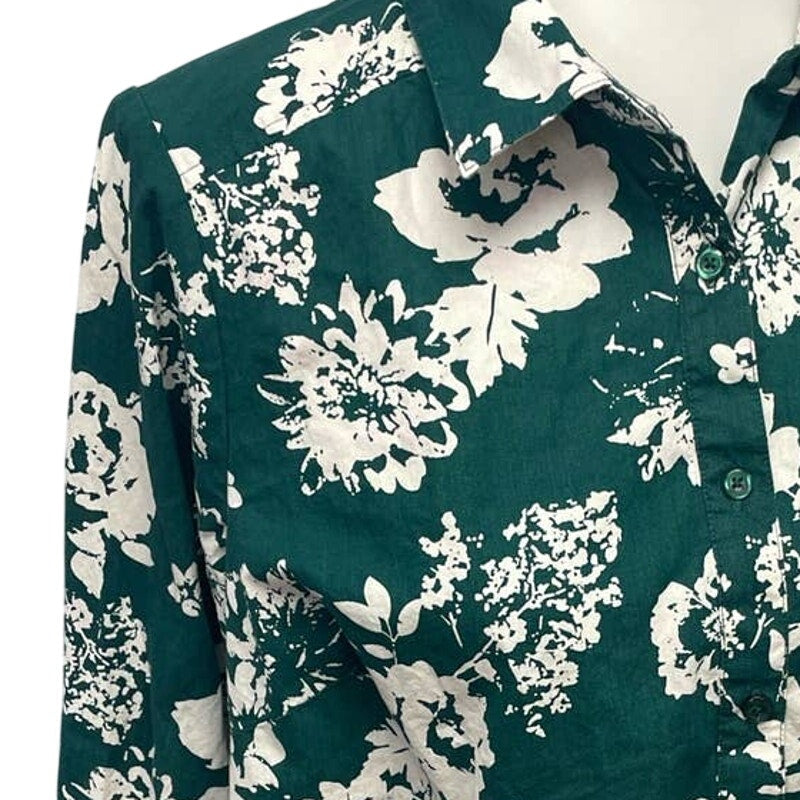 Roaman's Plus Size 16W Long Sleeve Button Down Cotton Floral Top Blouse Shirt