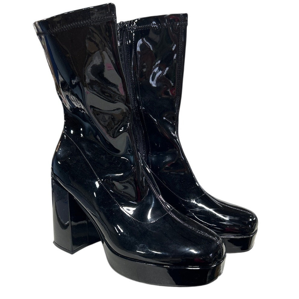 Dream Pairs Womens Size 11 Black Patent Leather 4" Block Heel Zip Ankle Boots