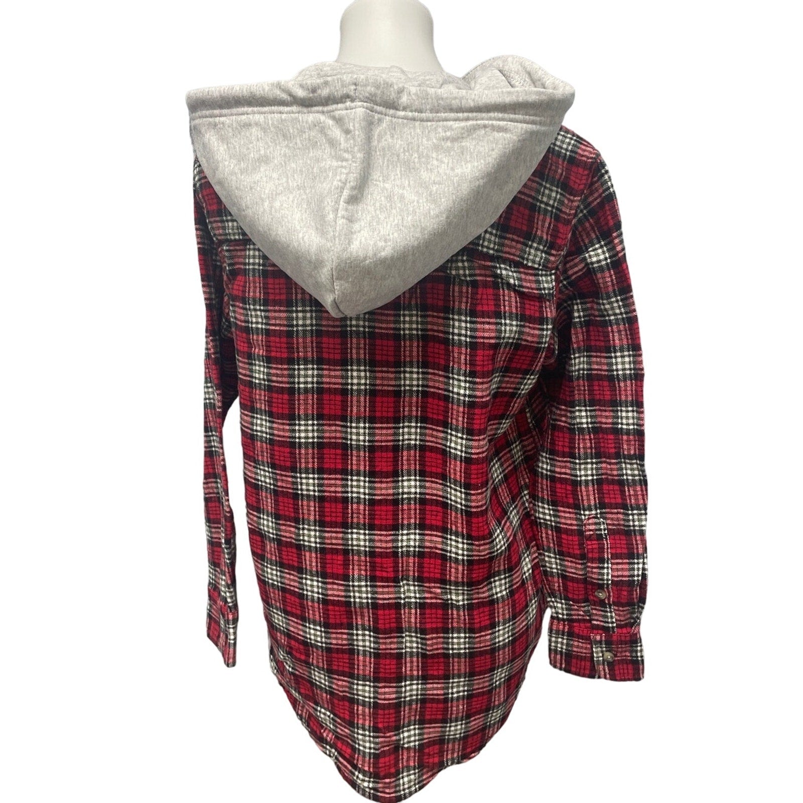 New Hand Printed Womens Medium Black Lab Dog Long Sleeve Plaid Flannel Hoodie