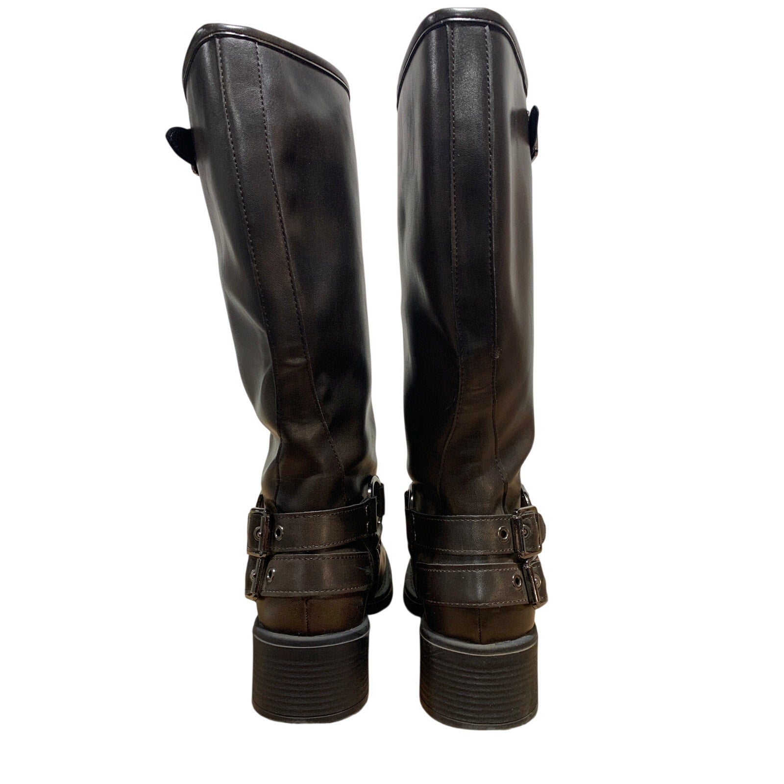 Aminugal Womens Size 7.5 Brown Faux Leather Knee High Square Toe Pull On Boots