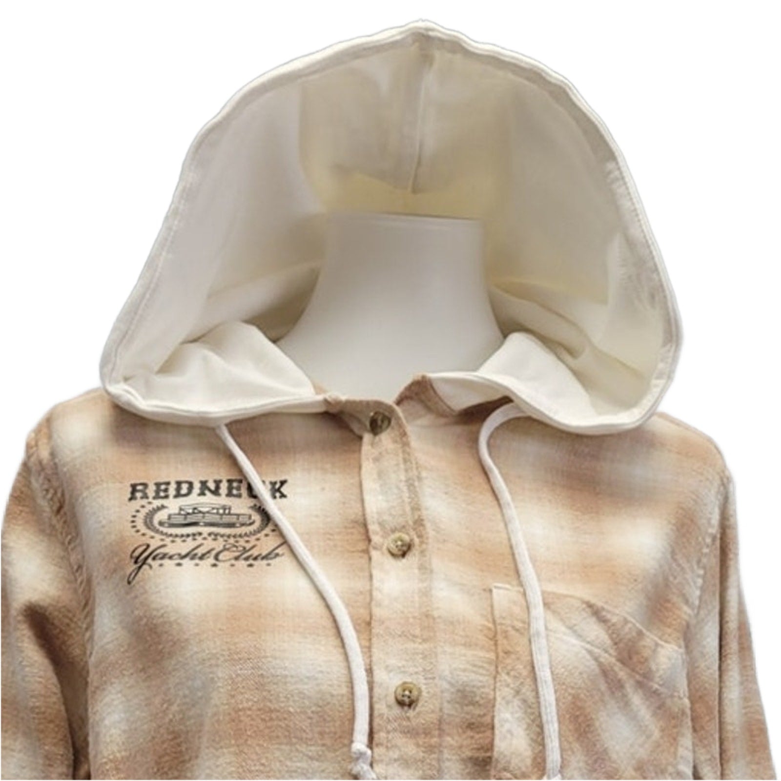 New Hand Printed Womens XXL Redneck Yacht Club Long Sleeve Flannel Hoodie