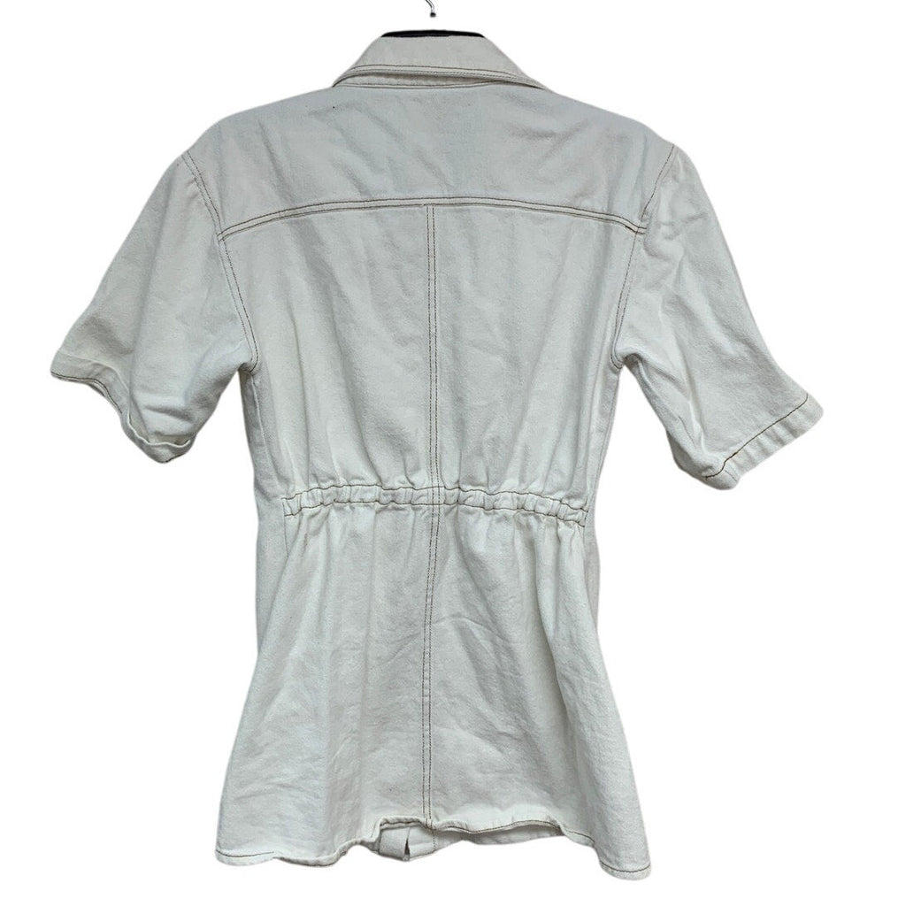 Petal & Pup Womens Size 4 White Hailey Short Sleeve Snap Up Denim Mini Dress