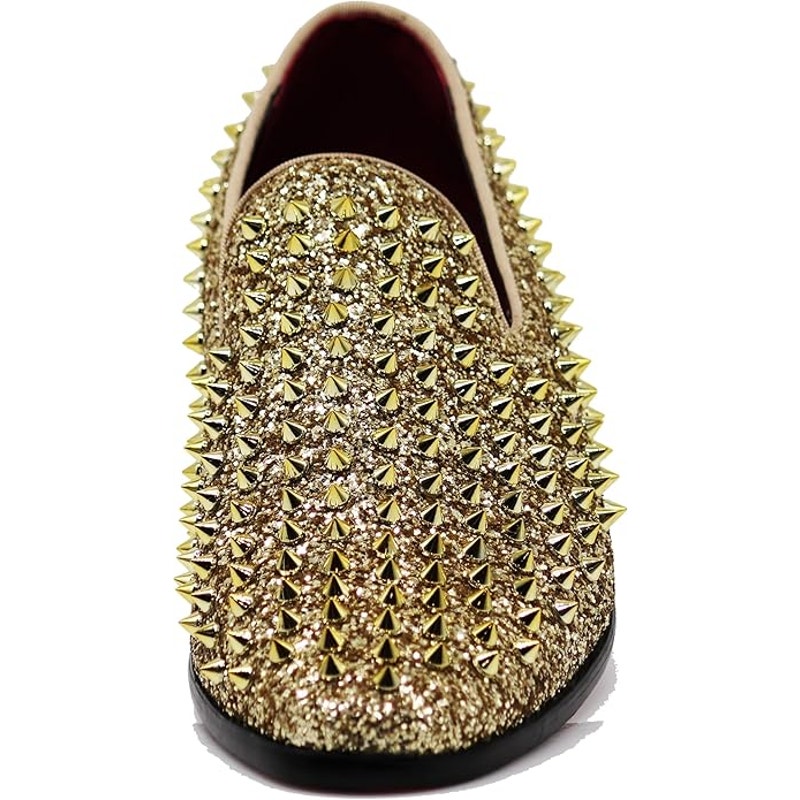 SPK70 Mens Size 12 Shiny Gold Spike Glitter Slip On Tuxedo Loafer Dress Shoes