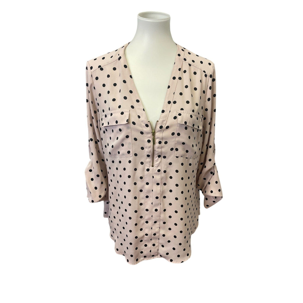 Lot of 2 Express Large Long Tabbed Sleeves Polyester 1/4 Zip V-Neck Blouses Tops