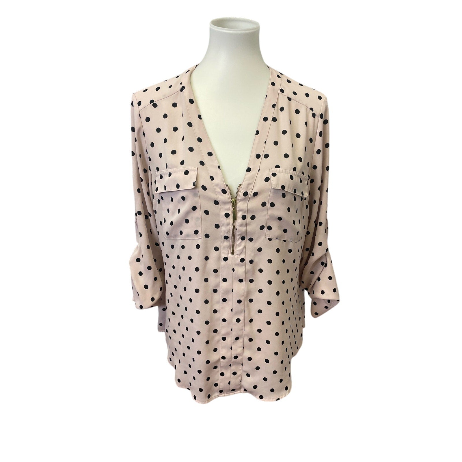 Lot of 2 Express Large Long Tabbed Sleeves Polyester 1/4 Zip V-Neck Blouses Tops
