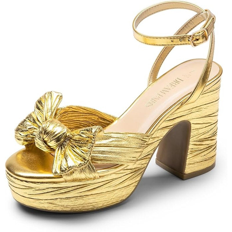 New Dream Pairs Womens 9.5 Gold 4.5" Platform Heel Ankle Strap Open Toe Shoes