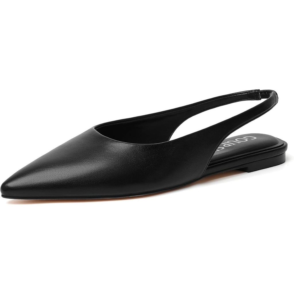 GroupSky Womens Size 7.5 Black Flats Slingback Slide On Closed Pointed Toe Shoes