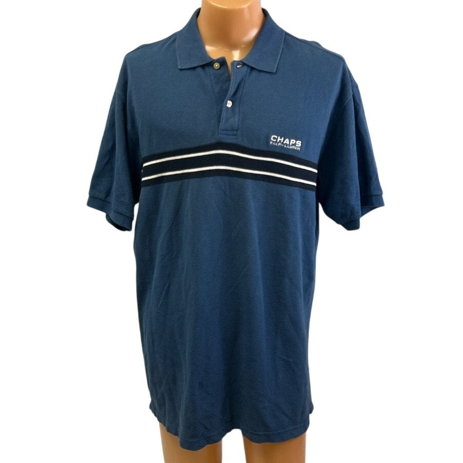 Chaps Ralph Lauren Mens Large Striped Cotton Short Sleeve Collared Polo Shirt