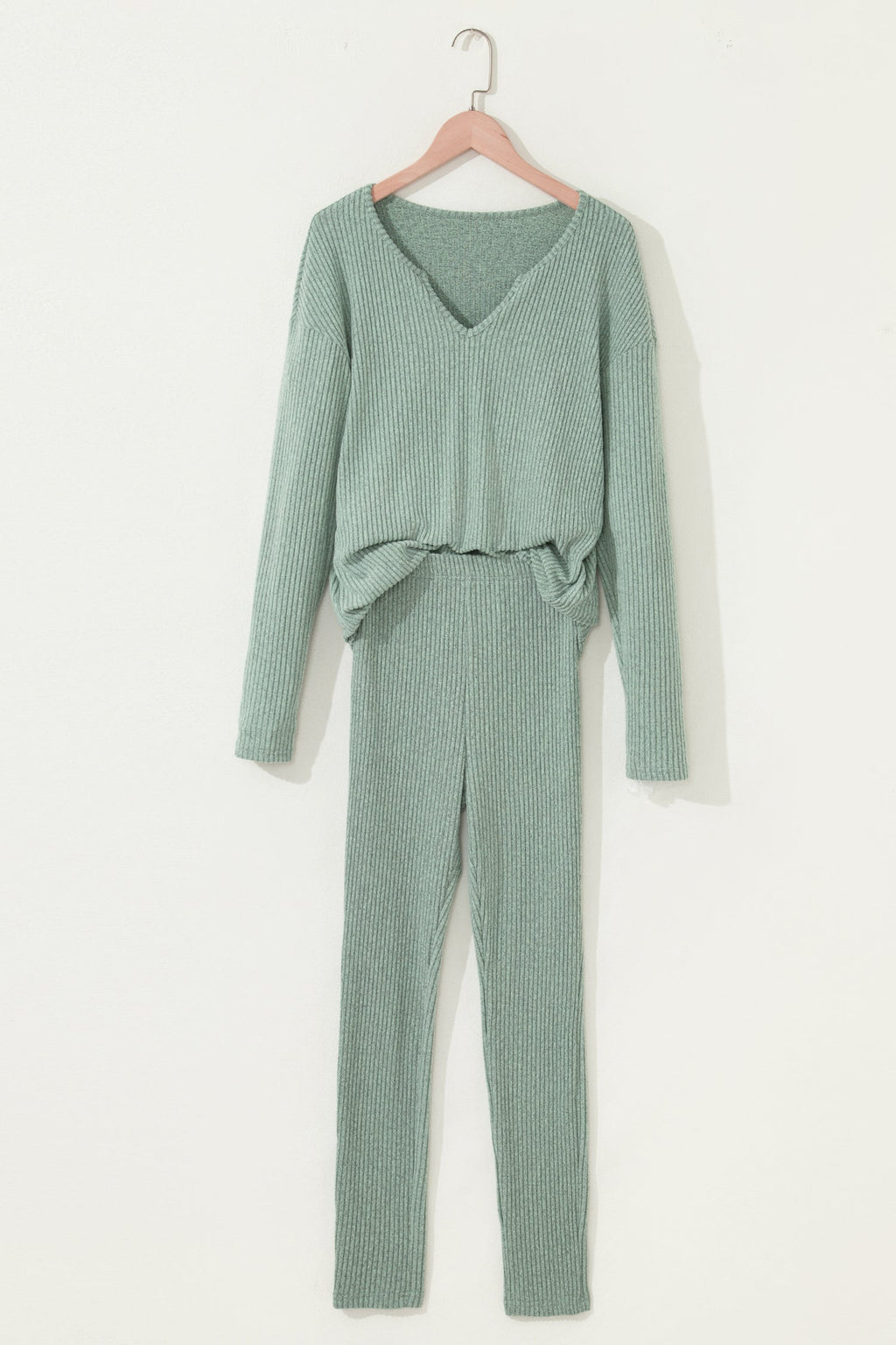 Ribbed Knit Long Sleeve Top and Leggings Set
