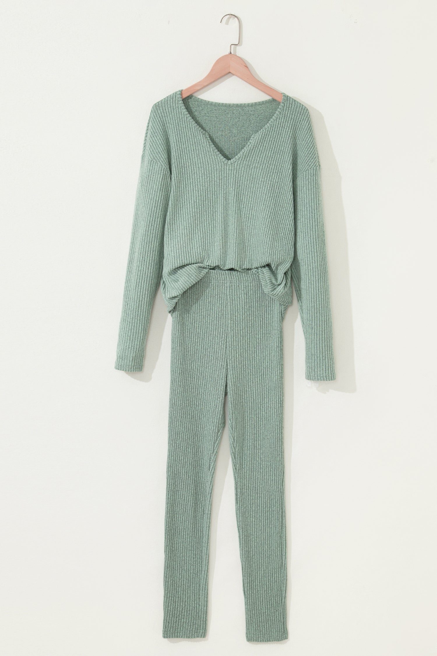 Ribbed Knit Long Sleeve Top and Leggings Set