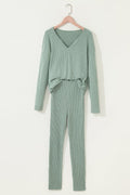 Ribbed Knit Long Sleeve Top and Leggings Set