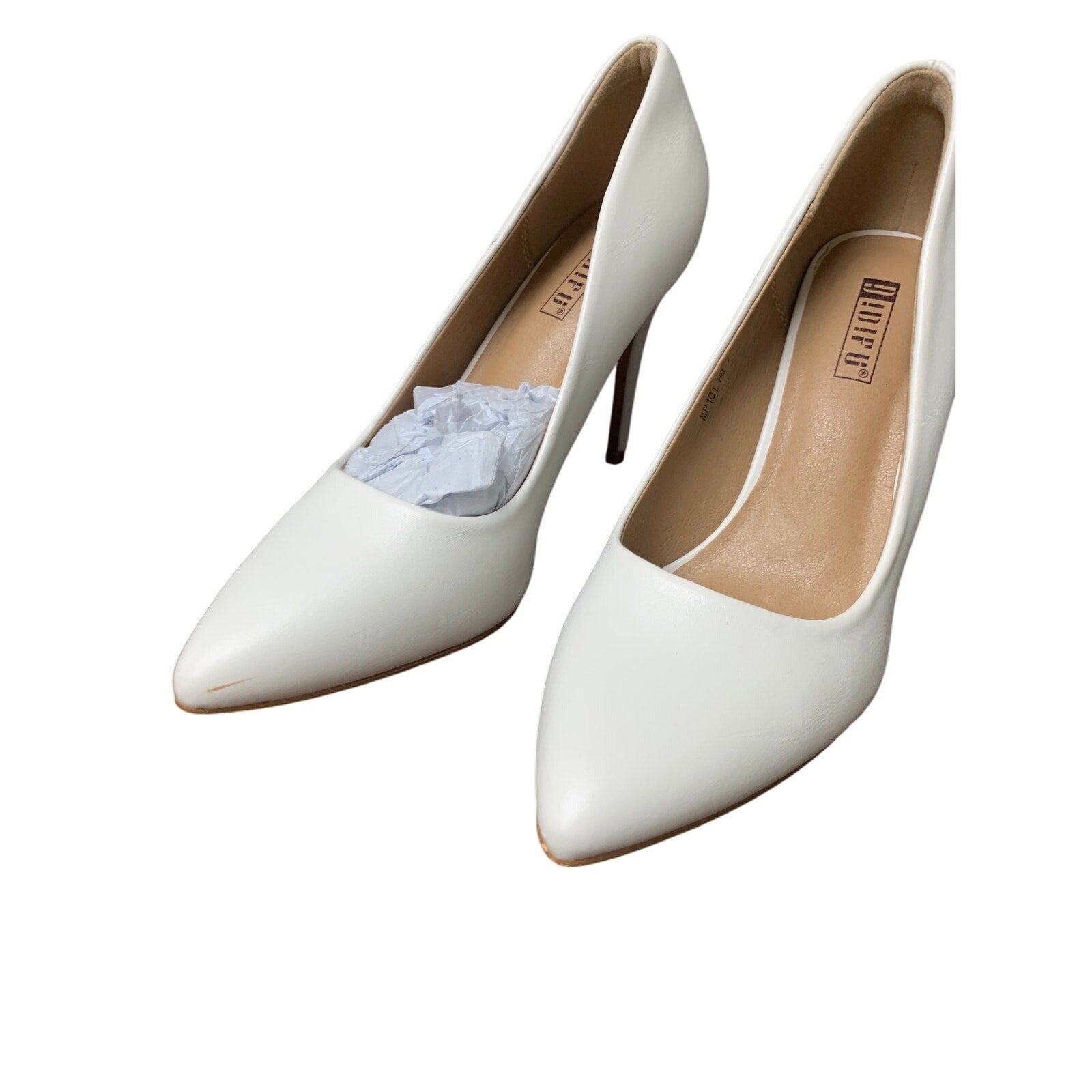 Idifu Womens 7 White 4" Stiletto Heel Pumps Slide On Closed Pointed Toe Shoes