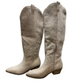 New Women Size 8.5 Tan Faux Suede Embroidered 2" Block Heel Cowboy Cowgirl Boots