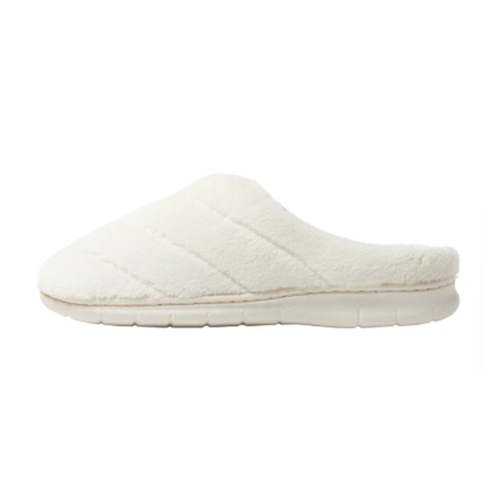 New W Box Dearfoams Women Large 9/10 Cream SlideOn Memory Foam Washable Slippers