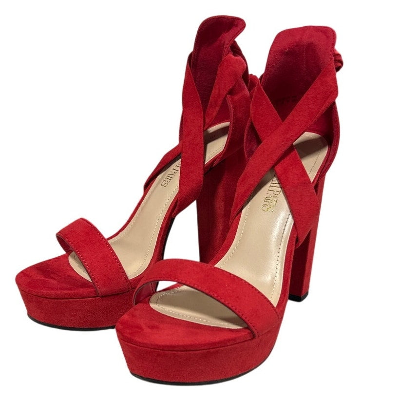 Dream Pairs Womens 8 Red Faux Suede 5" Platform Heel Open Toe Ankle Wrap Shoes