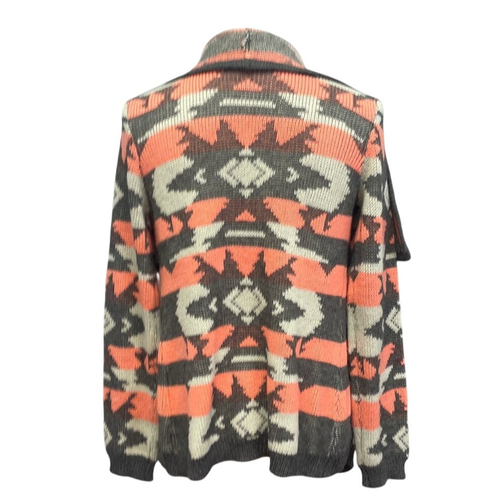 Blu Pepper Women Small Acrylic Long Sleeve Open Front Geometric Cardigan Sweater