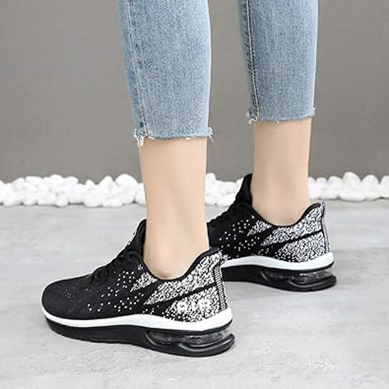 Quappe Womens Size 8.5 Black White Mesh Lace Up Air Cushioned Athletic Shoes