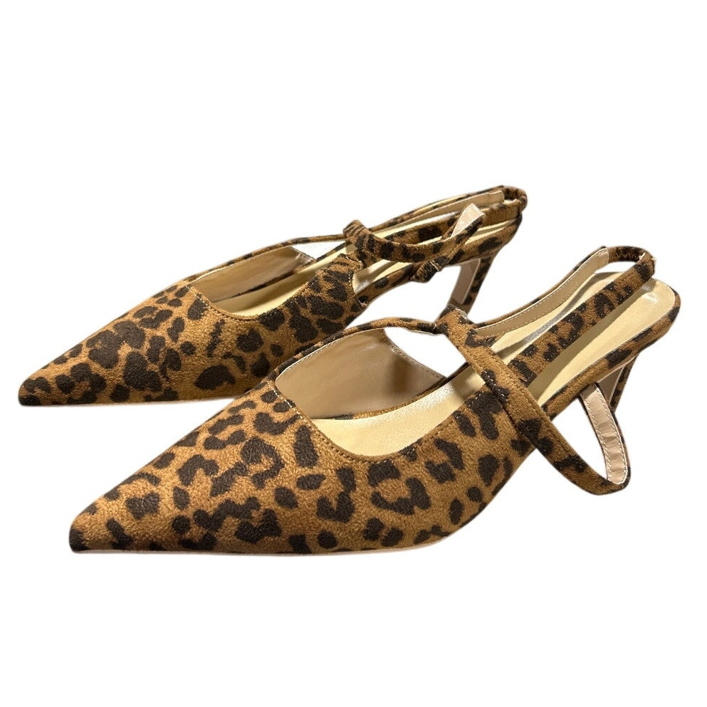 New C.Paravano Women Size 9 Brown Leopard Spot Slingback 2.75" Kitten Heel Shoes