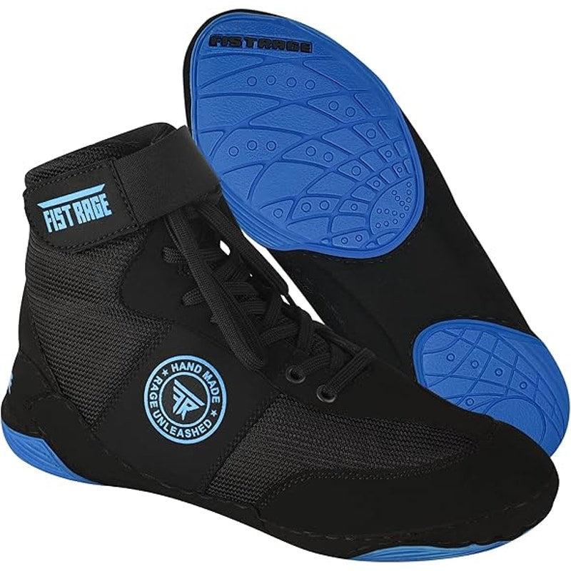 New Fist Rage Mens Size 8 Black Blue Hook Loop Sports Fighting Wrestling Shoes