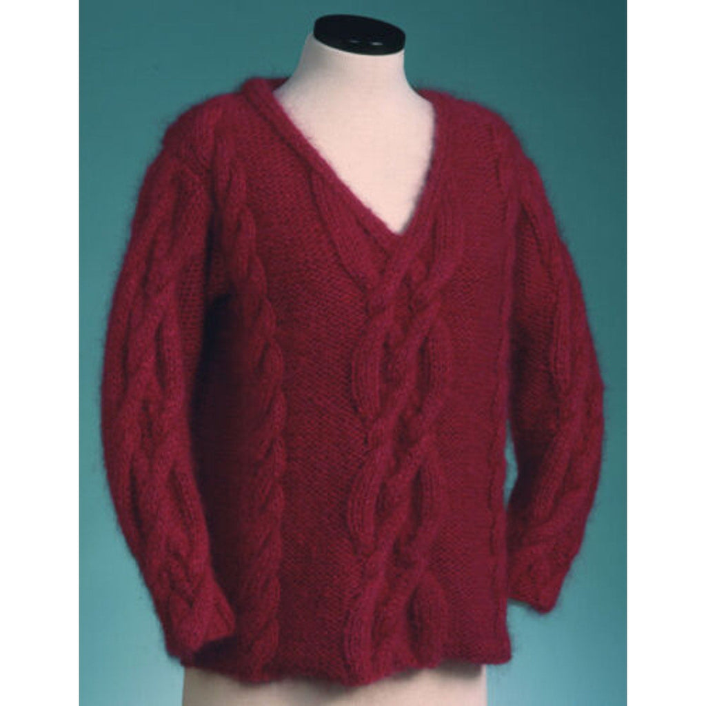 New Sue McCain Vermont Fiber Designs 124 V-Neck Cable Pullover Knitting Pattern