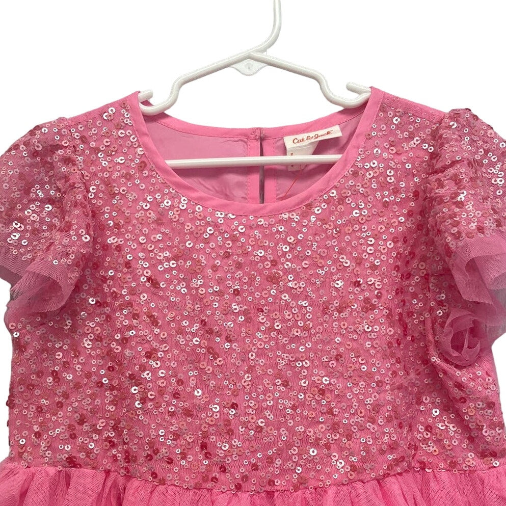 New Cat & Jack Girls Medium (8) Cap Sleeve Sequined Recycled Poly Princess Dress