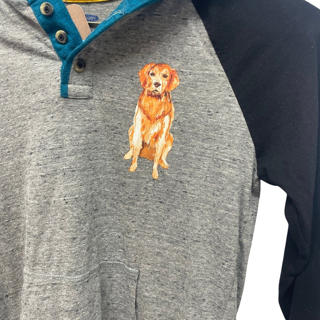 Hand Printed Upcycled Kids XL Golden Retriever Dog 1/4 Zip Lightweight Hoodie