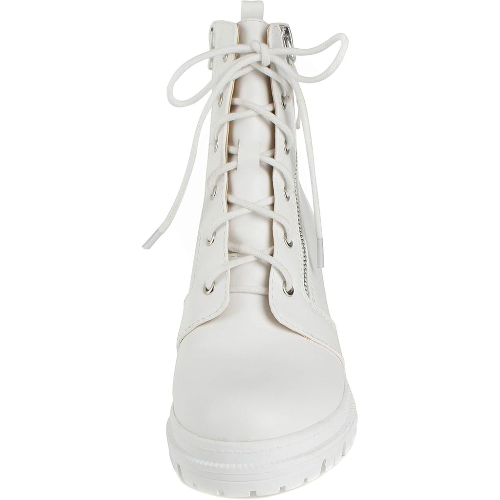 SODA Indiana Women Size 8 White Faux Leather Lace Up 3" Chunky Heel Combat Boots