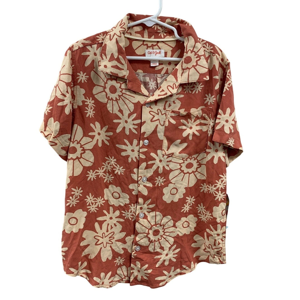 2 New Cat & Jack Boys Small (6/7) Short Sleeve Floral Melon Button Up Shirts