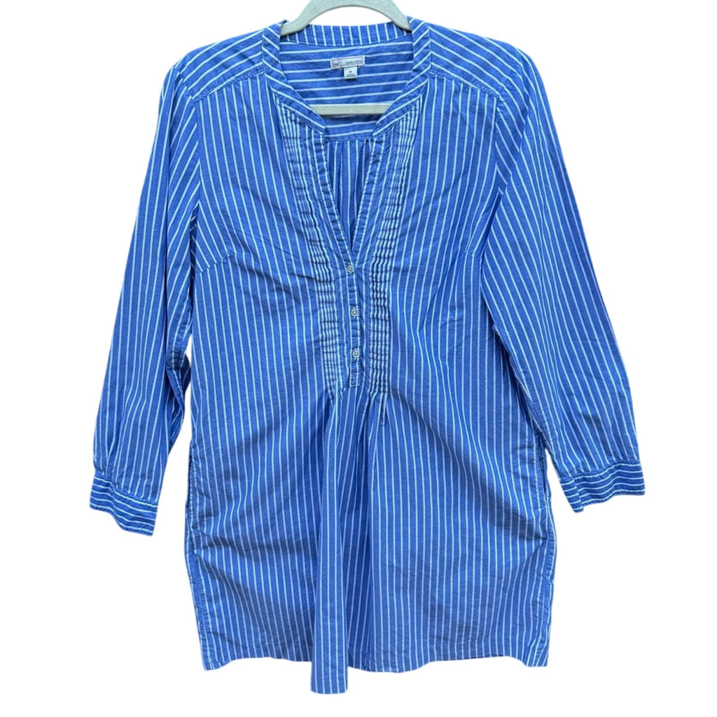 Gap Womens Medium 100% Cotton Striped Half Button V Neck Long Sleeve Shirt Dress