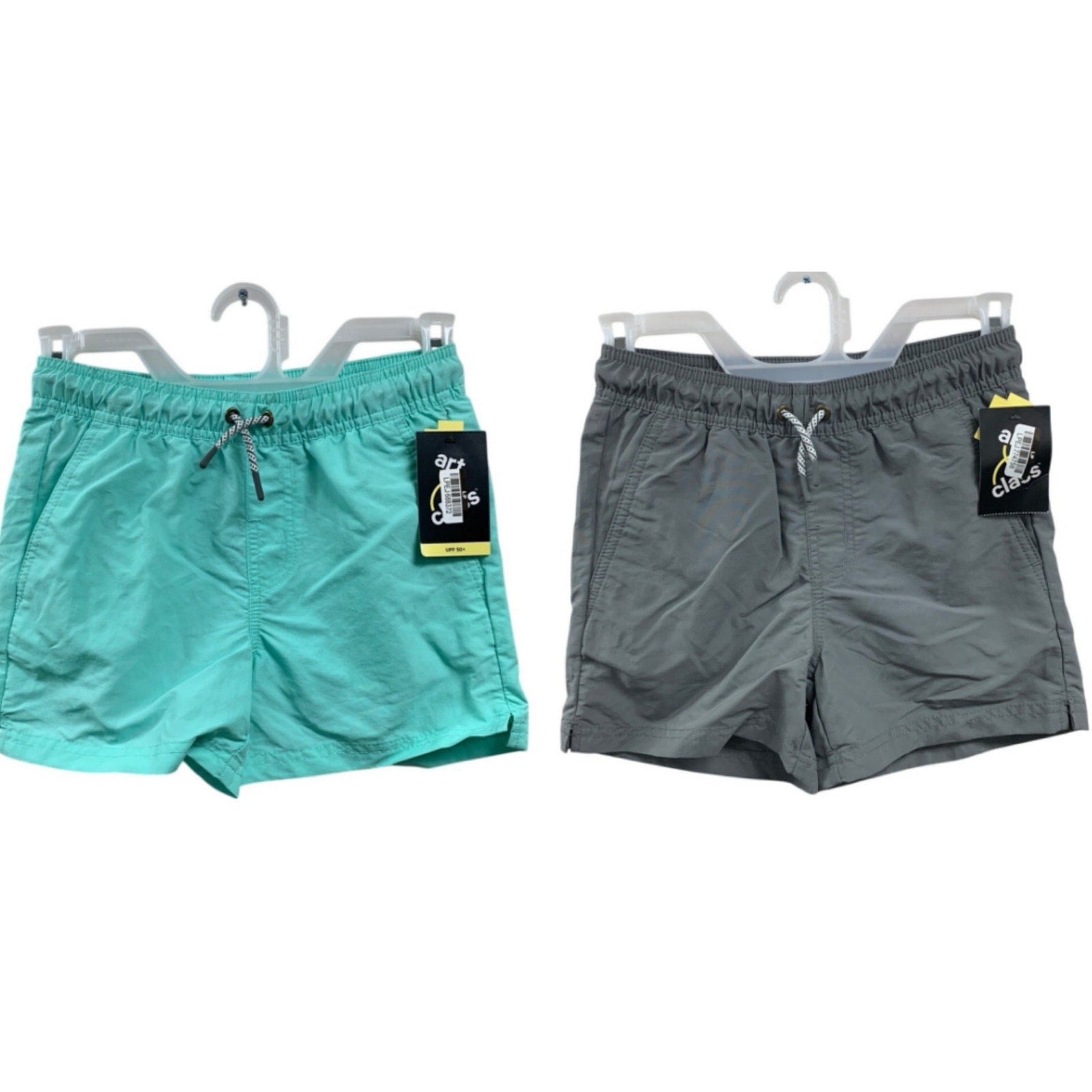 2 New Art Class Boys Medium (8) Lined Mint Green Gray UPF 50+ Swimming Trunks