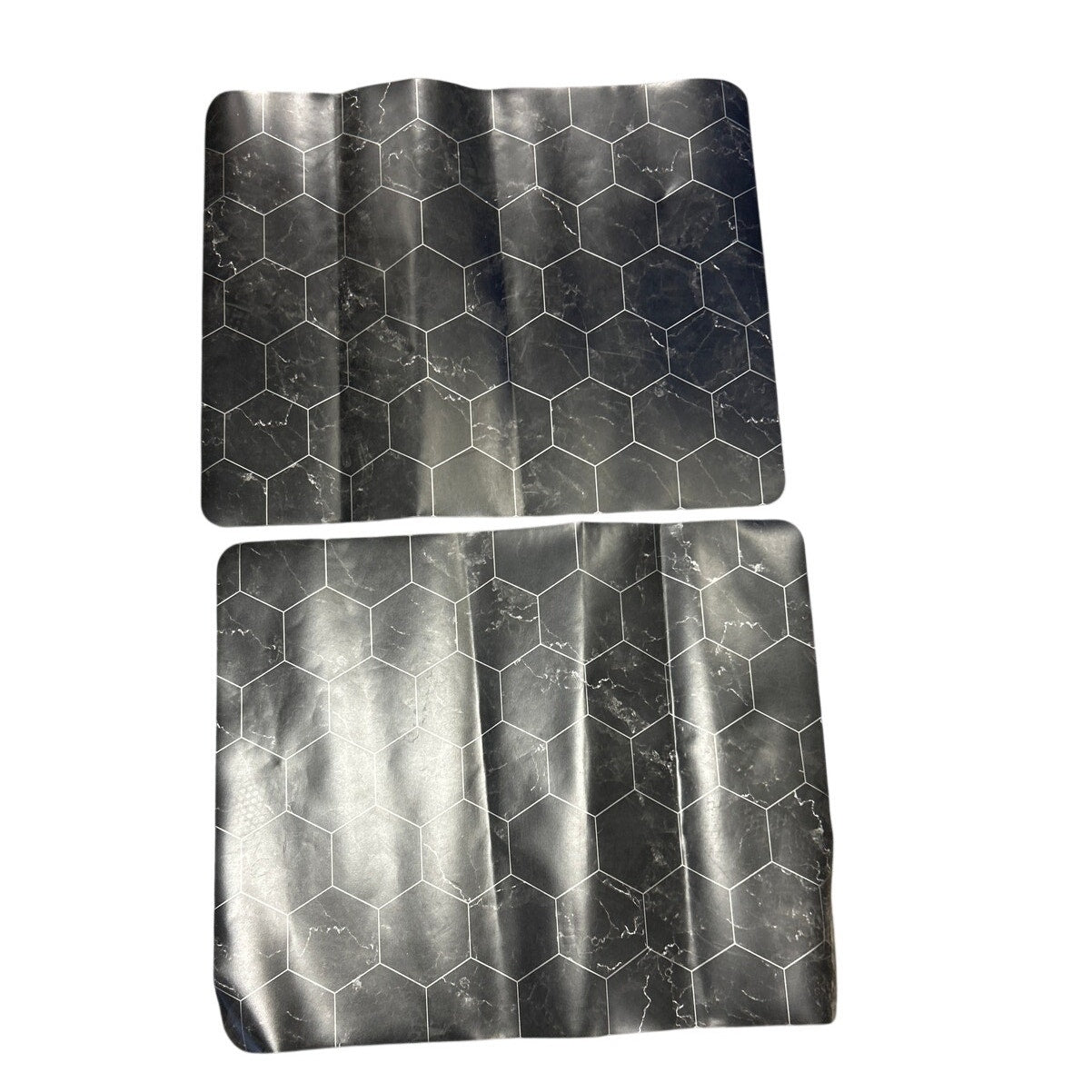 Set of Two 29" by 36" Black Marble Print Hexagon Gamer Role Playing Table Mats